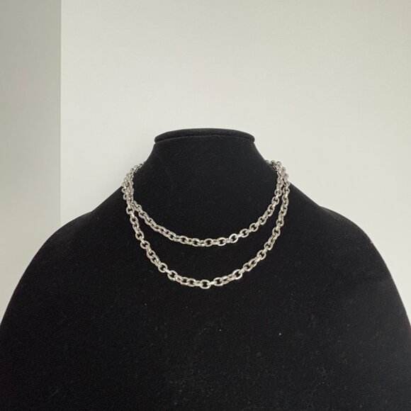 Chicos Long Silver Tone Textured Chain Necklace 34” Statement Layering Jewelry - Picture 5 of 6